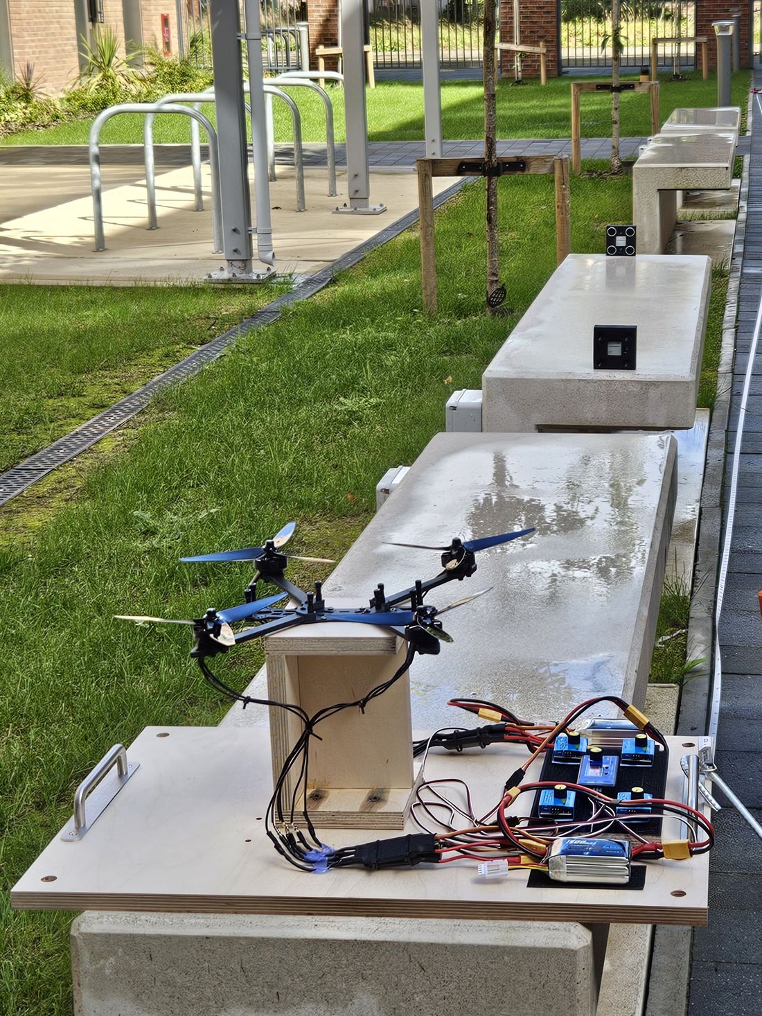 The rig on a bench with two units placed at different distances